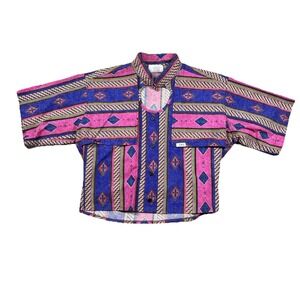 Vintage KMA Western Shirt Womens S Mandarin Collar Aztec Yoke Cropped 80s USA